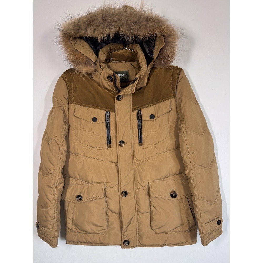 AFS Jeep Down Filled Hooded Fur Trim Parka Coat Womens XL Outdoors Gorpcore Ski